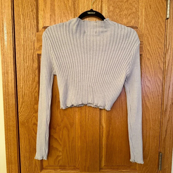 Shein Women's Gray Ribbed Knit Cropped Sweater Size M Mock Neck Pullover - Picture 2 of 5